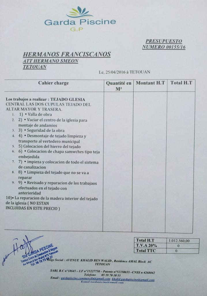 Presupuesto Iglesia Tetuan